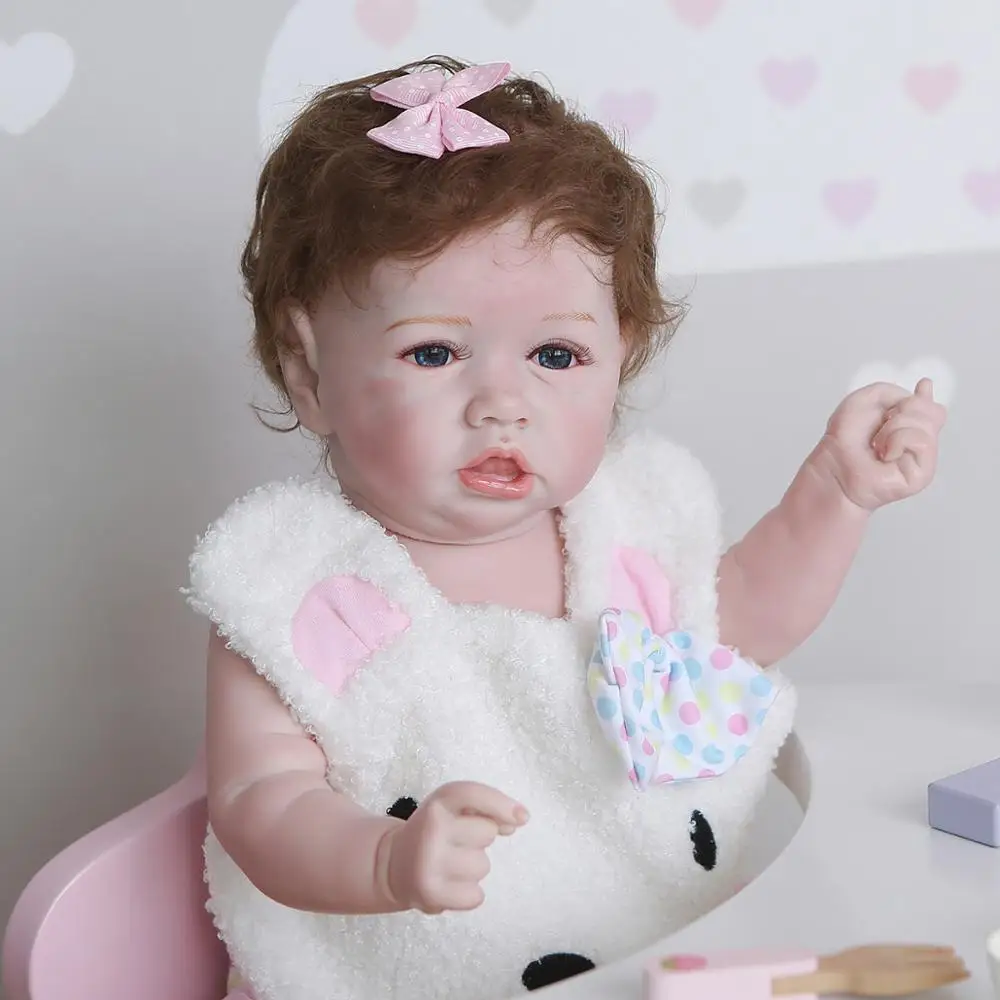 

55CM Cute bebe reborn Boneca Full Silicone Handmade Crooked Mouth Reborn Baby Doll Lifelike Babies Toy For Kid Birthday Gifts