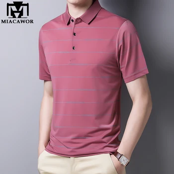 MIACAWOR Men Business Casual Polo shirts Fashion Striped Tee shirt Homme Slim Fit Short Sleeve Poloshirt Men's Clothing T918 
MIACAWOR Men Business Casual Polo shirts Fashion Striped Tee shirt Homme Slim Fit Short Sleeve Poloshirt Men's Clothing T918