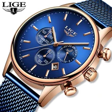 2019 LIGE hommes montres haut marque de luxe bleu décontracté maille ceinture mode Quartz montre hommes étanche Sport horloge Relogio Masculino(China)