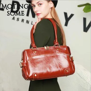 Retro Women Genuine Leather Boston Handbag Lady Shoulder Bag Stylish Real Natural Leather Cowhide Leather Shopper Bags 2020 New 
Retro Women Genuine Leather Boston Handbag Lady Shoulder Bag Stylish Real Natural Leather Cowhide Leather Shopper Bags 2020 New