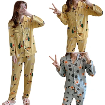 Women Pajamas Set Autumn Printed Long Sleeve Cute Sleepwear Homewear 2 Piece Sets For Women's Cotton Pajamas Turn-down Collar
Women Pajamas Set Autumn Printed Long Sleeve Cute Sleepwear Homewear 2 Piece Sets For Women's Cotton Pajamas Turn-down Collar