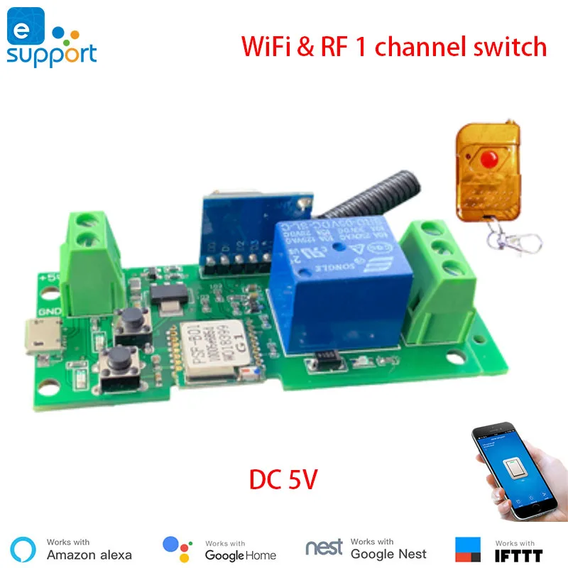 eWelink 1 channel Wifi Switch,USB 5V DIY WiFi RF433 switch module,Inching,Self locking switch,APP Remote Control work with Alexa
eWelink 1 channel Wifi Switch,USB 5V DIY WiFi RF433 switch module,Inching,Self locking switch,APP Remote Control work with Alexa