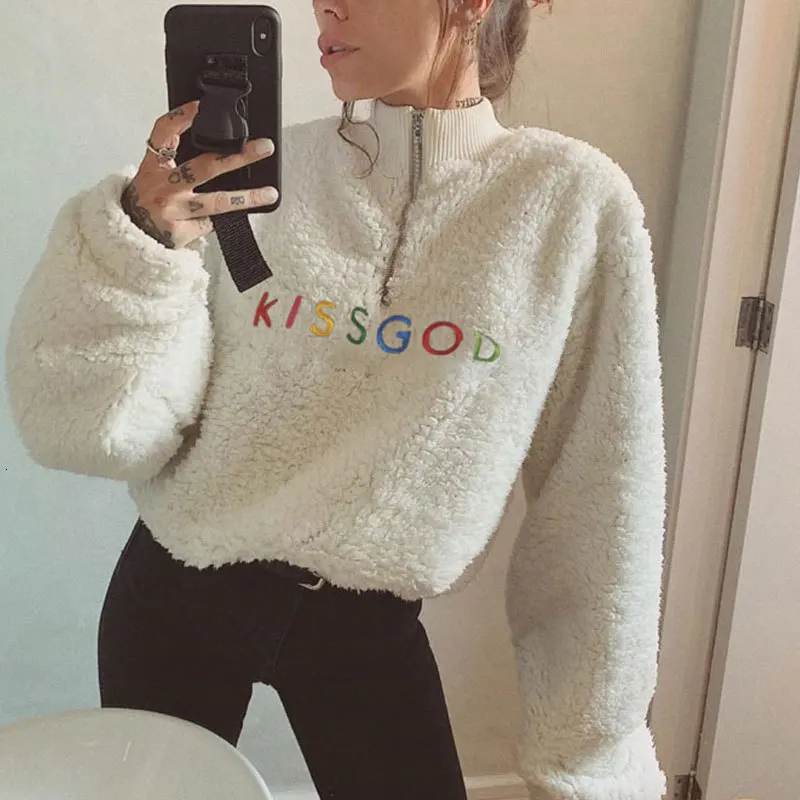 2019 New Color Letter Embroidery Stitching Wool Zipper Collar Drawstring Short Sweatshirt Female Casual Streetwear Sweatshirt
2019 New Color Letter Embroidery Stitching Wool Zipper Collar Drawstring Short Sweatshirt Female Casual Streetwear Sweatshirt