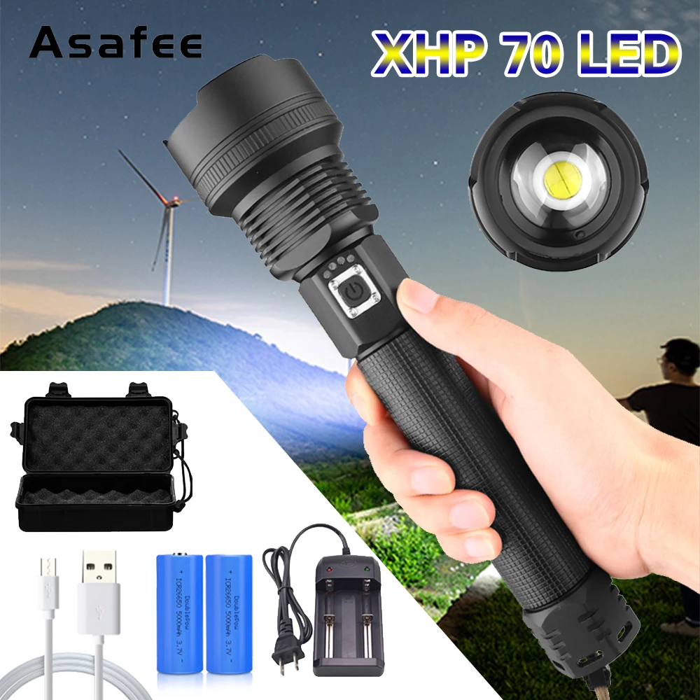 Asafee High Power XHP70 led Flashlight Rechargeable Zoom USB Torch Lamp 18650 26650 Camping Tactical Flashlight
Asafee High Power XHP70 led Flashlight Rechargeable Zoom USB Torch Lamp 18650 26650 Camping Tactical Flashlight
