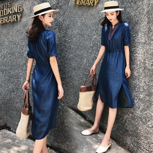 Tencel Cowboy Drawstring Waist Hugging Slimming Slit Dress 2019 Spring And Summer New Style
Tencel Cowboy Drawstring Waist Hugging Slimming Slit Dress 2019 Spring And Summer New Style