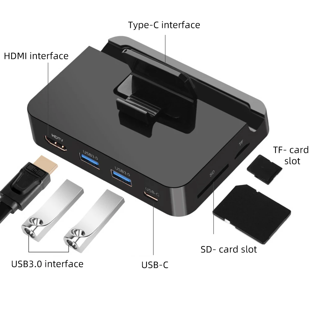 Multiport Hub Dock adapter Type-C to HDMI 4K Charging Dock USB3.0 Multiport Hub SD/TF Card Reader Converter
Multiport Hub Dock adapter Type-C to HDMI 4K Charging Dock USB3.0 Multiport Hub SD/TF Card Reader Converter