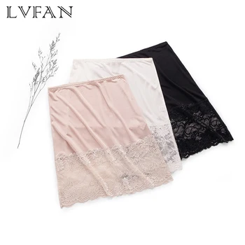 

new sexy silk knitted silk skirt with lace and lace underlining Tight half-length skir underskirt household nightgown LVFAN K045