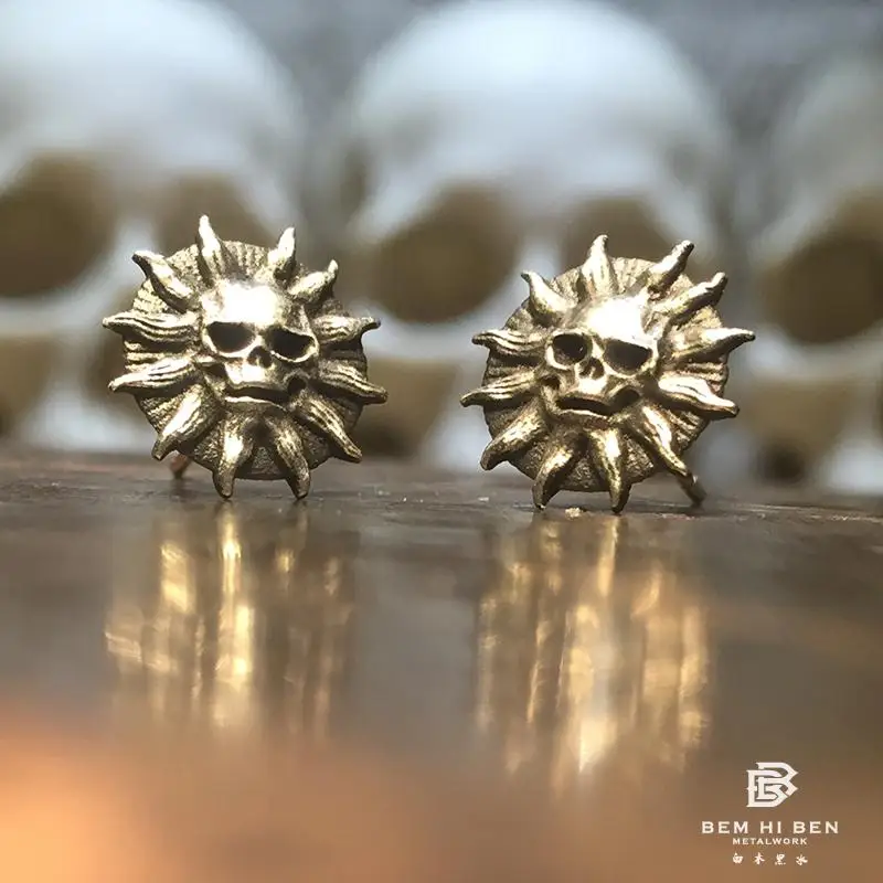 

BEM HI BEN Men's Women's Earrings Skull sunflower 925 sterling silver simple Original Hand made darkness customized engraving