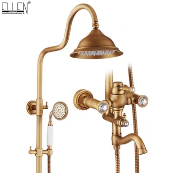 

Classic Luxury Bathroom Rain Shower Set Bath Shower Faucet Set Antique Bronze with Hand Shower Shower Head 8 inch EL4011