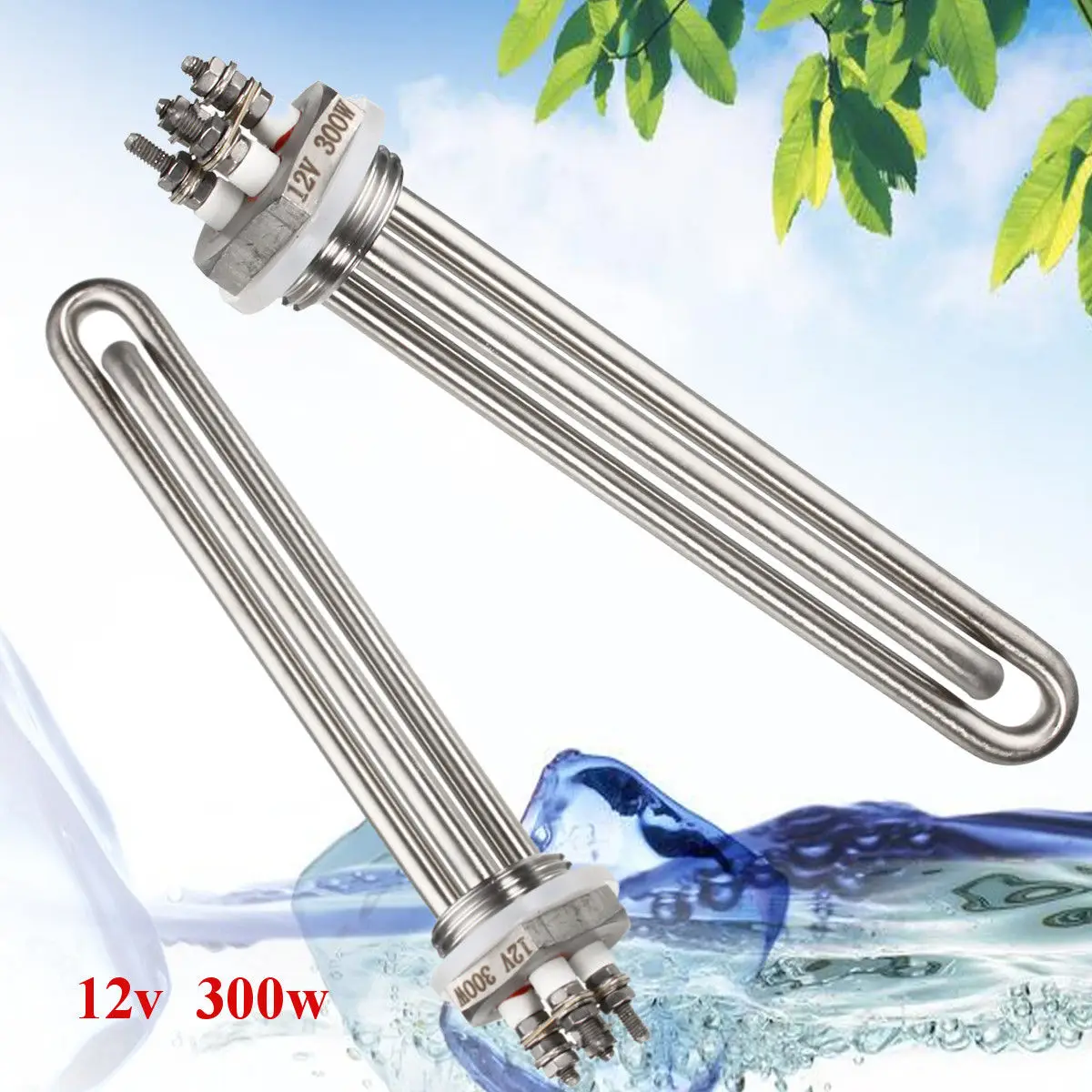 

New 12V 300W NPT BSP Immersion Water Heater Heating Element Solar Energy Water Heater Element Flange electric heat tube copper