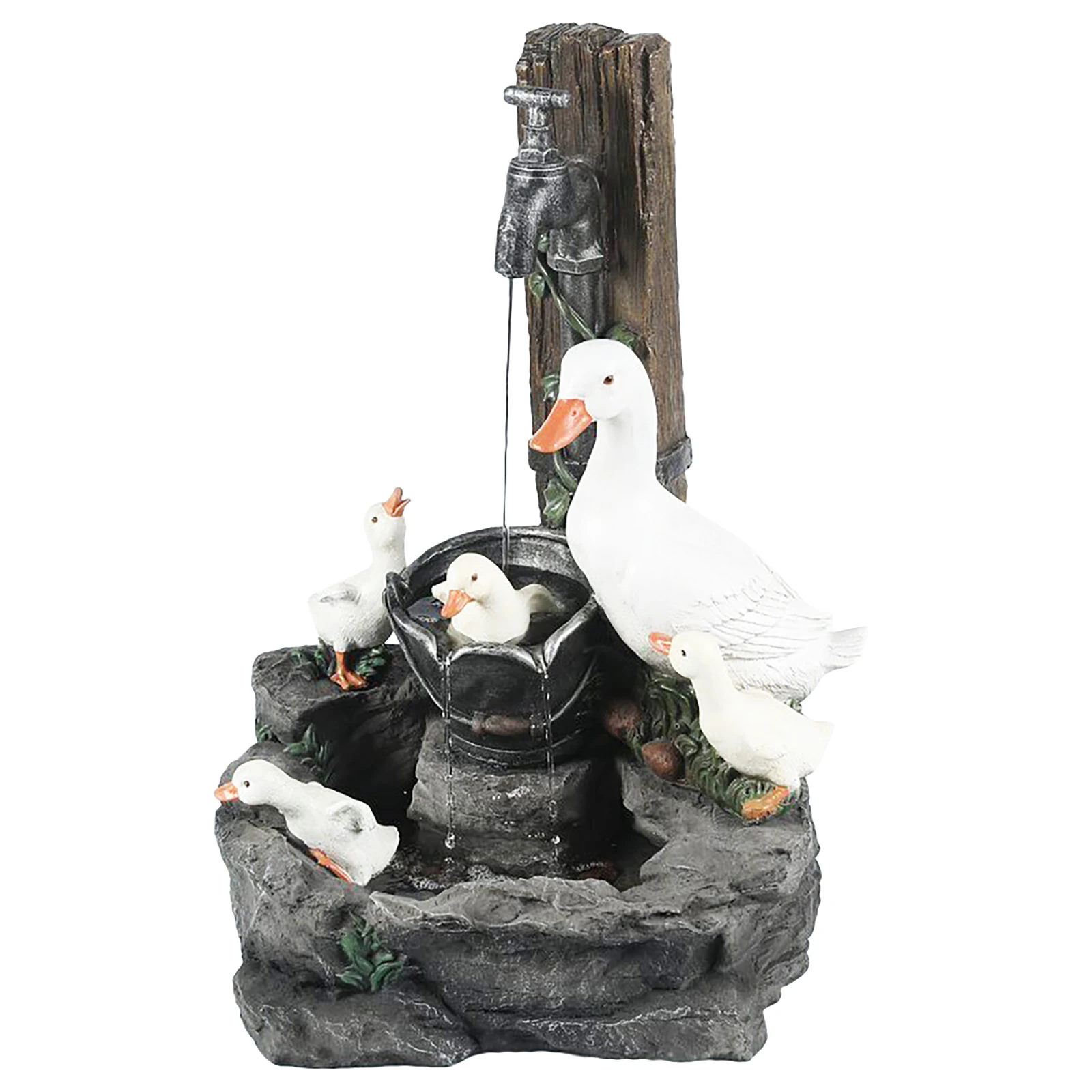 Outdoor Garden Decoration Animal Family Statue Water Fountains with Light Solar Landscape Lights Ducks Squirrels Decor for Yard