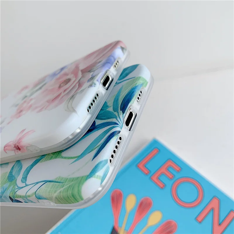 INS Plants flower painted Case for iphone 12 12Pro Max 11 11Pro X XR XS Max 7 8 Plus SE Matte soft silicone case Cover capa