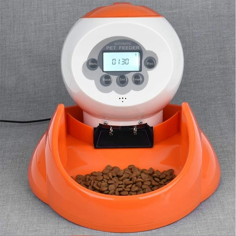 Automatic Pet Feeder, Recordable Intelligent Pet Feeder, Cat and Dog Timing Quantitative Feeding Machine EU Plug