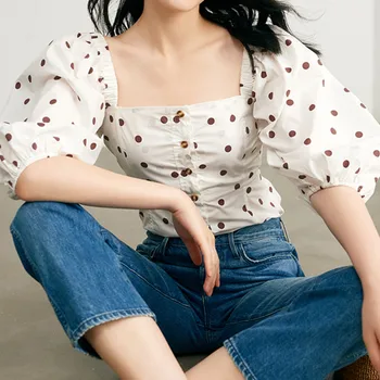 2020 New Retro Polka Dot print Women Blouse Spring Summer ladies square collar Puff sleeve waist Slim sexy Shirt Female top
2020 New Retro Polka Dot print Women Blouse Spring Summer ladies square collar Puff sleeve waist Slim sexy Shirt Female top