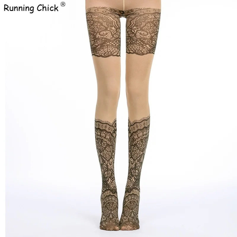 Фото RUNNING CHICK Skin Color Pantyhose Lace Stockings Lolita Printing Wholesales Dropshipping | Женская одежда