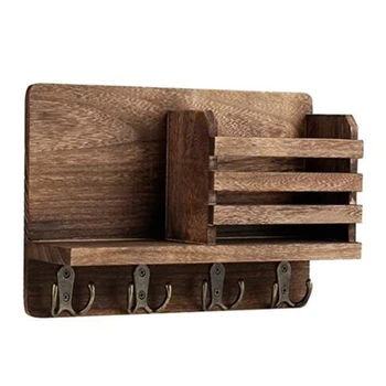 Entryway Mail Envelope Organizer with 4 Key Hooks Wall Mounted, Rustic Wood Mail Holder Shelf with Key Hooks for Wall 
Entryway Mail Envelope Organizer with 4 Key Hooks Wall Mounted, Rustic Wood Mail Holder Shelf with Key Hooks for Wall