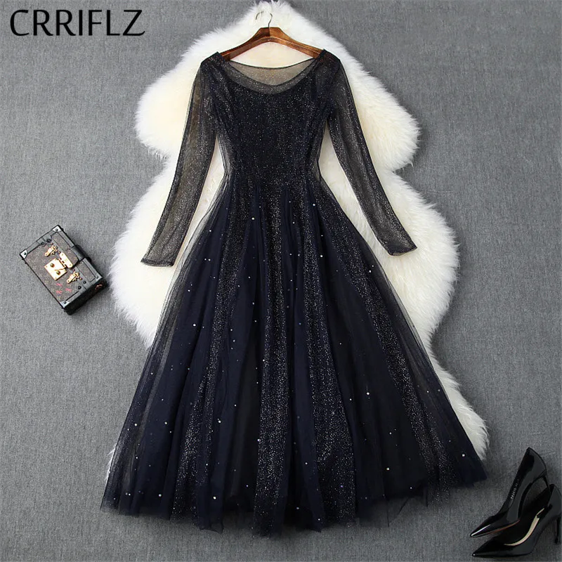 Medium Long Mesh Women Dress New Fantasy Starry Sky A Line Dress Women Rhinestone Transparent Full Sleeve O-Neck Party Dress 
Medium Long Mesh Women Dress New Fantasy Starry Sky A Line Dress Women Rhinestone Transparent Full Sleeve O-Neck Party Dress