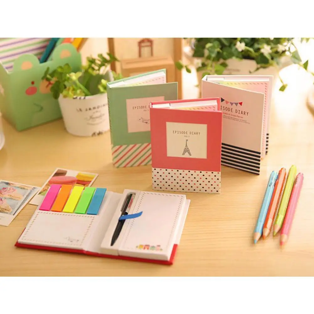 HiMISS Симпатичные жесткие накладки блокнот с ручкой случайный цвет|Стикеры| |