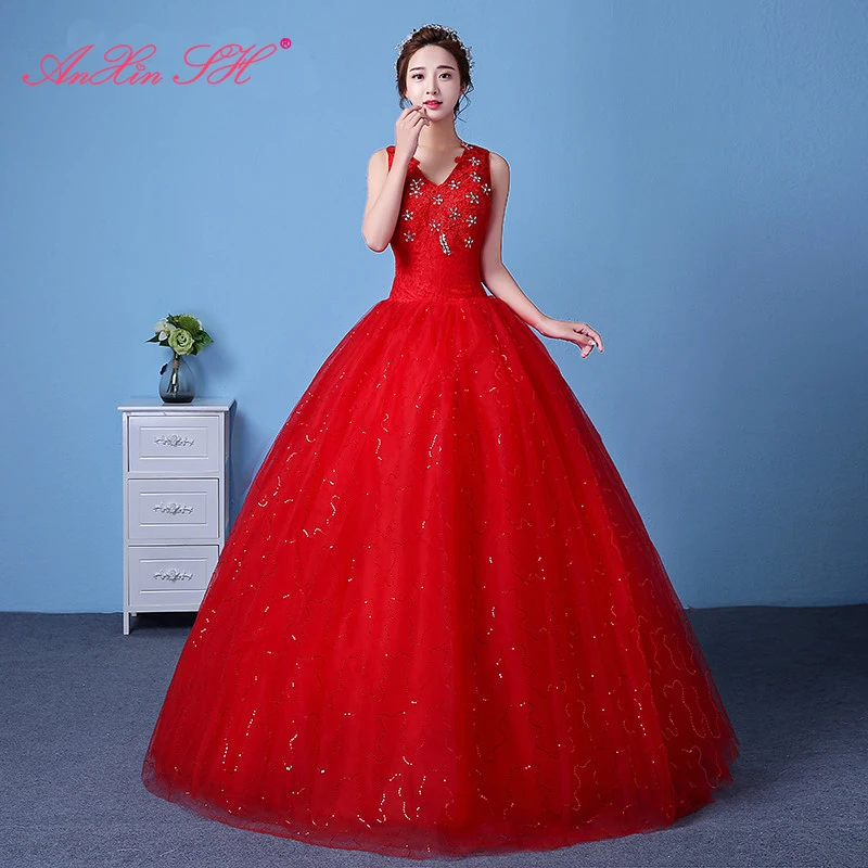 AnXin SH Korean luxury princess flower red lace wedding dress vintage v neck beading crystal party white flower wedding dress
AnXin SH Korean luxury princess flower red lace wedding dress vintage v neck beading crystal party white flower wedding dress