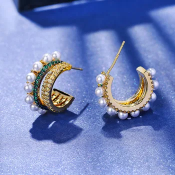 Artificial large grain pearl luxury earrings inlaid with shiny zircon S925 needles high-end party wedding fashion retro earrings 
Artificial large grain pearl luxury earrings inlaid with shiny zircon S925 needles high-end party wedding fashion retro earrings