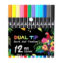 12pcs Double Head Colored Art Pens With Soft Brush And Fineliner Markers Gift Card Writing Drawing Sketching Markers Stationery
12pcs Double Head Colored Art Pens With Soft Brush And Fineliner Markers Gift Card Writing Drawing Sketching Markers Stationery