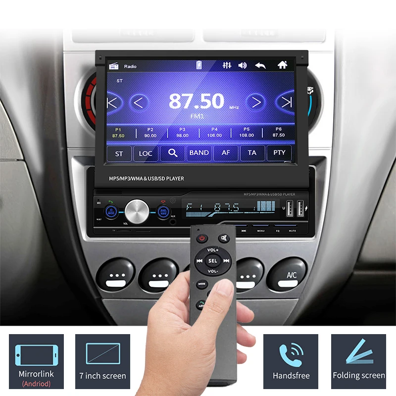 1 Din 7 Inch Telescopic Touch Screen Car Stereo MP5 Player RDS FM AM Radio Bluetooth USB AUX Head Unit Car Video Players Car MP5
1 Din 7 Inch Telescopic Touch Screen Car Stereo MP5 Player RDS FM AM Radio Bluetooth USB AUX Head Unit Car Video Players Car MP5