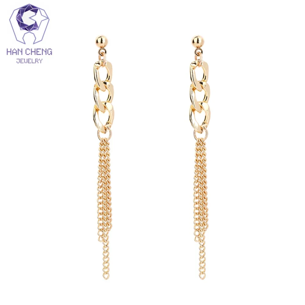 Фото HanCheng New Fashion Charm Chain Tassel Golden Plated Dangle Hanging Long Drop Earrings For Women Jewelry Brincos Bijoux | Украшения и