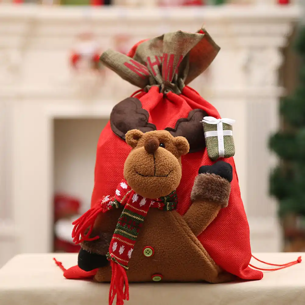 christmas gift bag linen cute snowman santa elk pattern candy