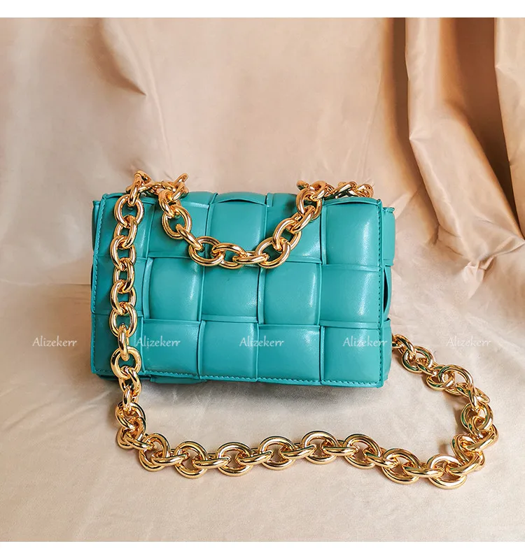 Metal Chain Avocado Green Shoulder Bag Women 2020 New Designer Woven Small Square Crossbody Bag Female Fashion Purse Top Quality Metal Chain Avocado Green Shoulder Bag Women 2020 New Designer Woven Small Square Crossbody Bag Female Fashion Purse Top Quality