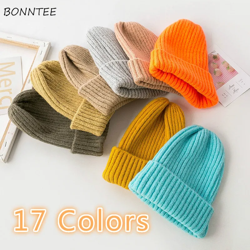 Winter Knitted Solid Beanies Women High Quality Casual Hat All-match Korean Style Skullies Womens Unisex Funny Warm Caps Girls | Аксессуары