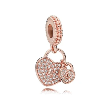 Real 925 Sterling Silver Bead Charm Rose Gold Love Heart Lock With Crystal Beads Fit Pandora Bracelet & Necklace Jewelry
Real 925 Sterling Silver Bead Charm Rose Gold Love Heart Lock With Crystal Beads Fit Pandora Bracelet & Necklace Jewelry