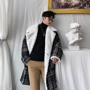 New winter personality lapel men's fashion mid-length lambskin coat trend men's plus velvet windbreaker jacket 
New winter personality lapel men's fashion mid-length lambskin coat trend men's plus velvet windbreaker jacket