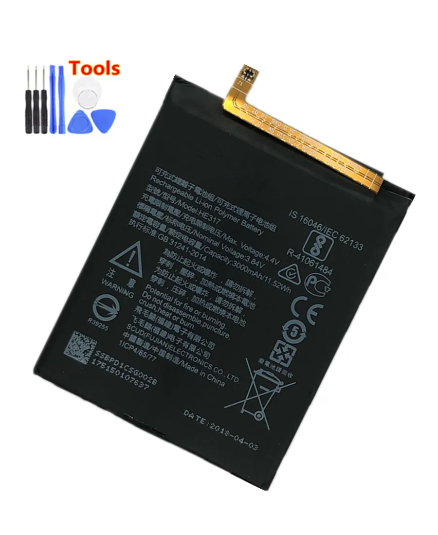 Оригинальный аккумулятор HE317 3000 мАч для Nokia 6 N6 TA-1000 TA-1003 TA-1021 TA-1025 TA-1033 TA-1039 батареи +