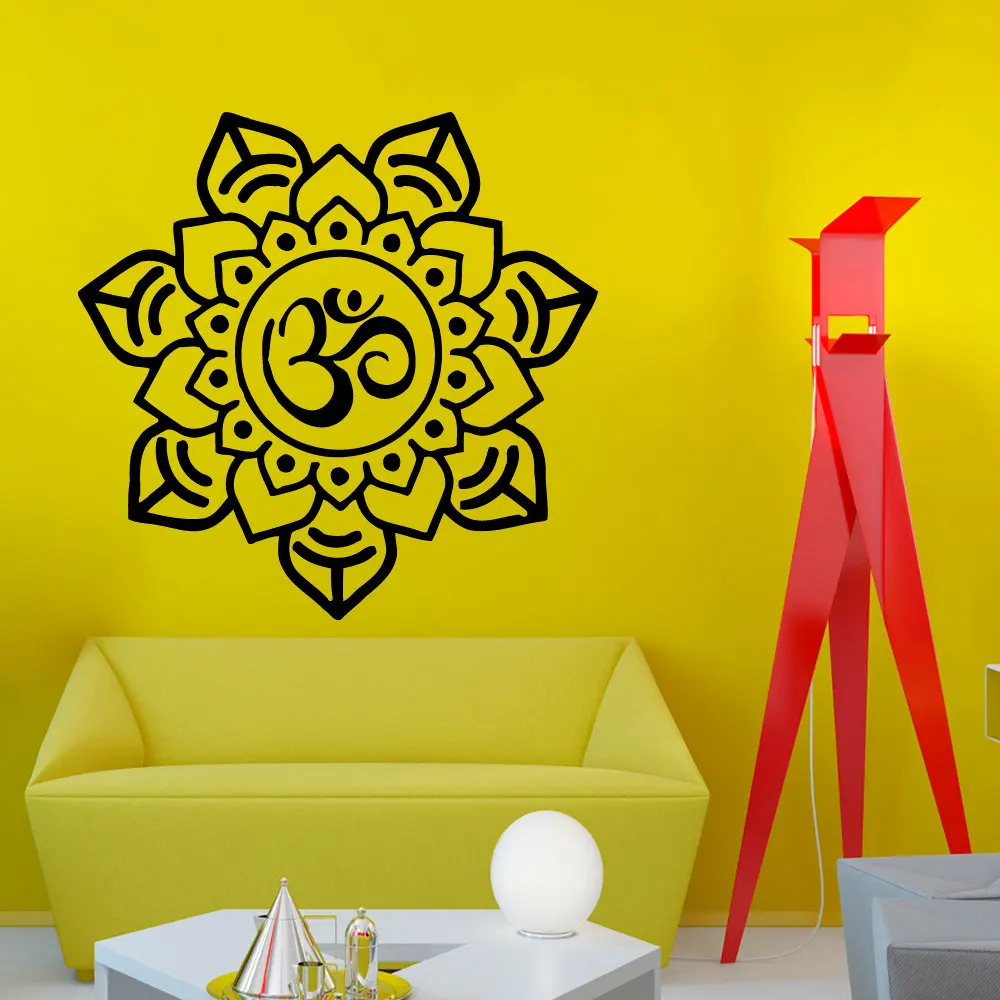 Om Sign Home Decor Mandala Wall Sticker Art PVC Hollow Out Indian Flower Pattern Living Room Murals | Дом и сад
