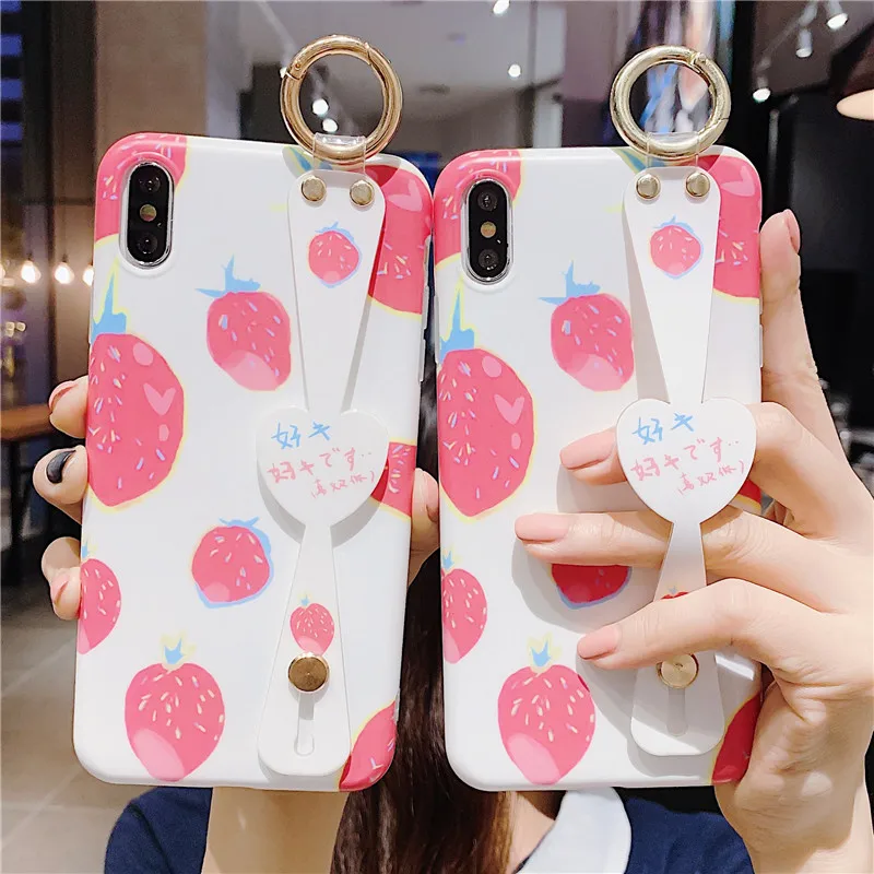 Soft TPU Phone Holder Case For iPhone X XR XS MAX Case For iPhone 7 8 6 S plus Kawaii Pink Strawberry Antifall Wrist Strap Cover
Soft TPU Phone Holder Case For iPhone X XR XS MAX Case For iPhone 7 8 6 S plus Kawaii Pink Strawberry Antifall Wrist Strap Cover