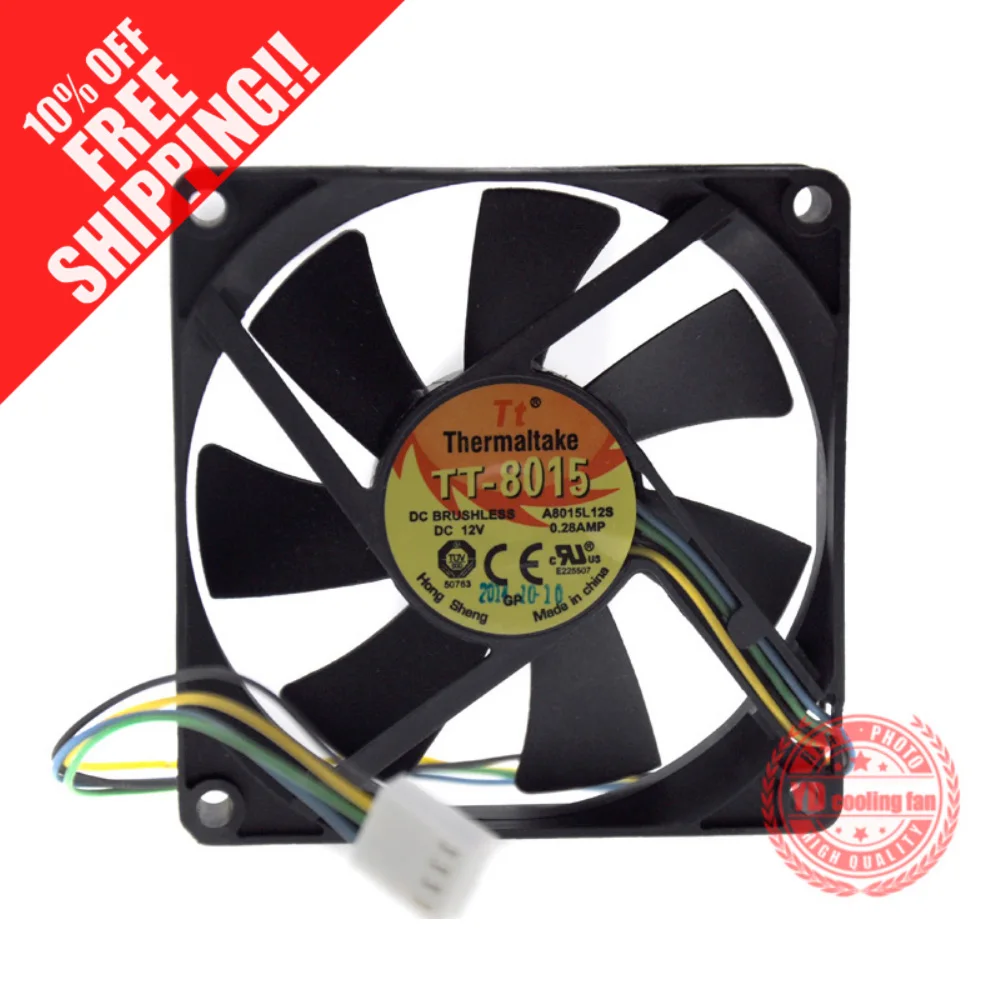 

NEW TT 8015 TT-8015 A8015L12S 8CM 4PIN PWM control speed temperature control PWM silence 1.5CM thick 12V 0.28A cooling fan