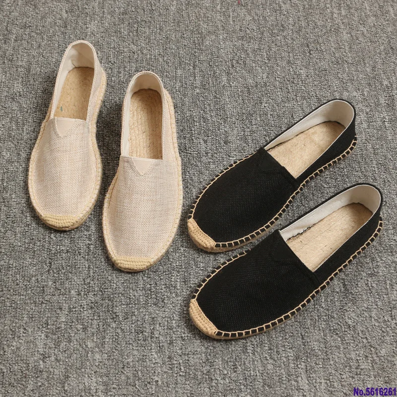 

Men Fashion Flats Plimsolls Solid Canvas Shoes Casual Linen Loafers Lovers Shoes Male hemp Espadrille Fisherman Shoes 569po