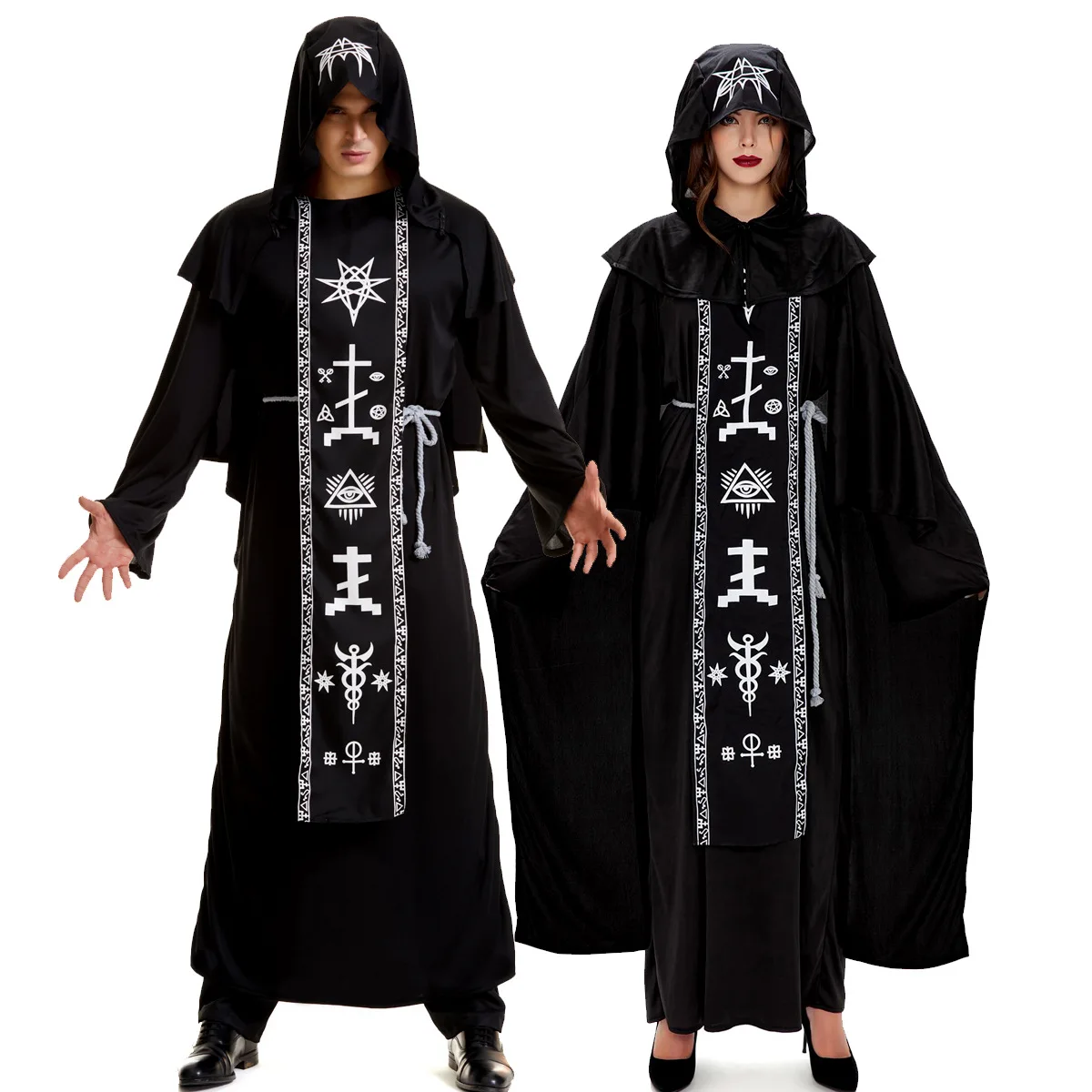 Adult Medieval Magician Robe Cosplay Costume for Men Women Black Hooded Scary Witch Devil Role Play Costume For Halloween Party
Adult Medieval Magician Robe Cosplay Costume for Men Women Black Hooded Scary Witch Devil Role Play Costume For Halloween Party