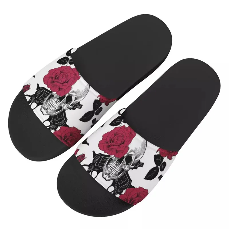 

WHEREISART Summer House Slide Sandals Skull Flower Style Elegant Women Print Flats Female Shoes Outdoor Beach Swim Flip Flops