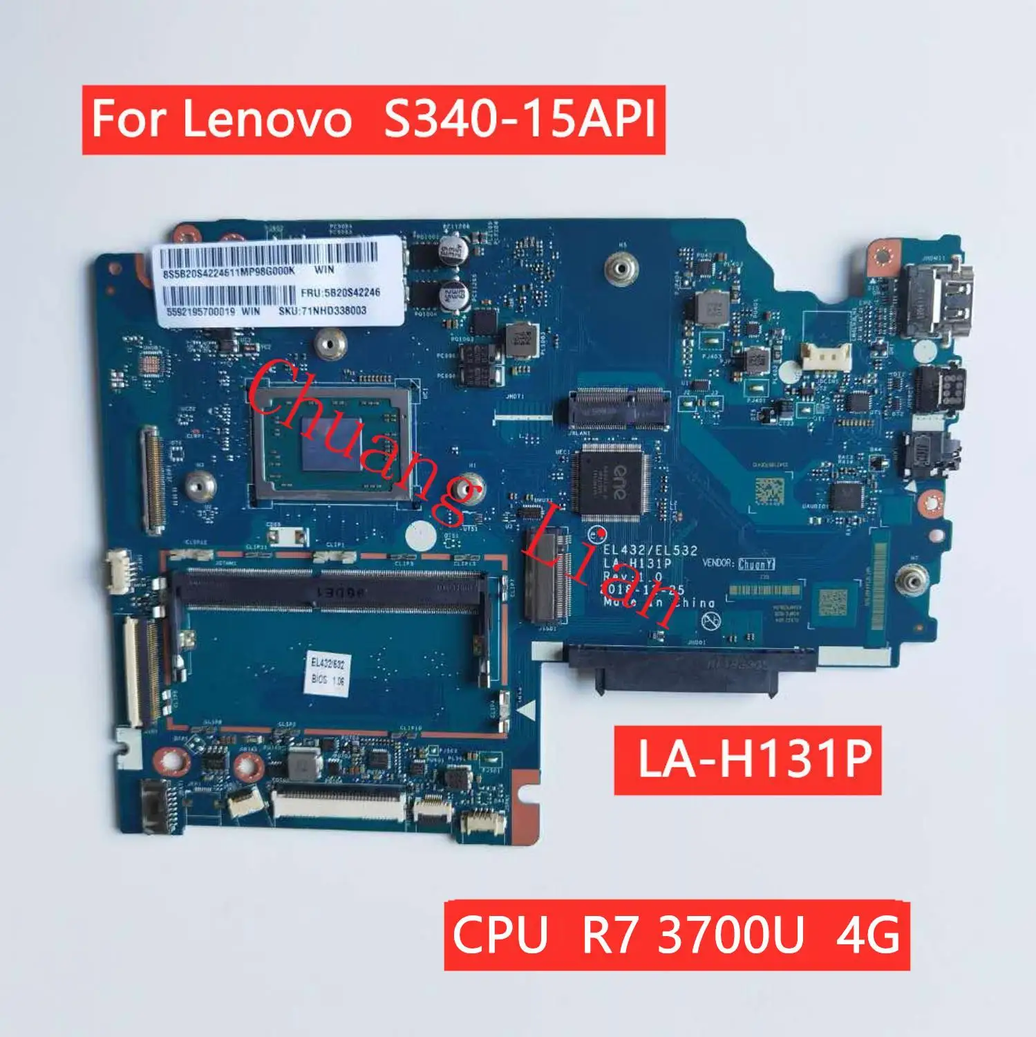 Для Lenovo ideapad S340 15API Материнская плата ноутбука EL432/EL532 LA H131P с процессором R7 3700U 4G 100%