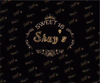 

7x5FT Gold Black Step Repeat Sweet Sixteen 16 Party Custom Photo Studio Backdrop Background Banner Vinyl 220cm x 150cm