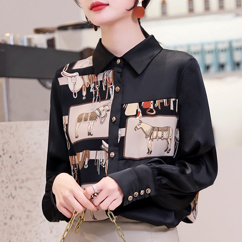 Fashion Turn-down Collar Office Lady Blouse Korean Style Women Vintage Long Sleeve Print Shirt Black Women Tops Women Blouses
Fashion Turn-down Collar Office Lady Blouse Korean Style Women Vintage Long Sleeve Print Shirt Black Women Tops Women Blouses