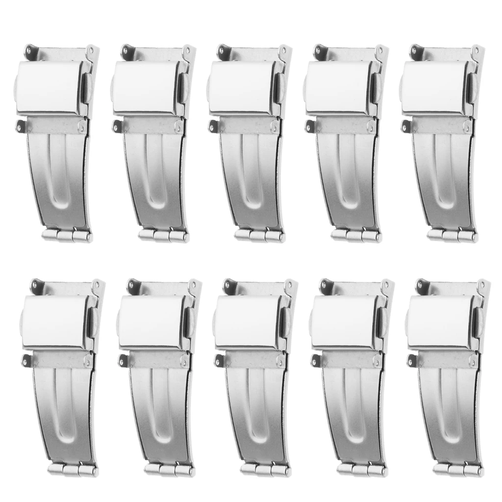 10 Pieces/Lot silver color Watch Buckle Stainless Steel Deployment Clasp Folding Double Push Buckle 5mm-22mm