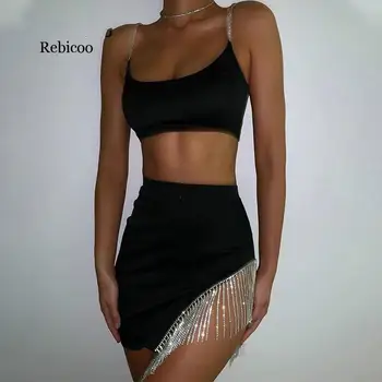 long Tassel Hot Diamond Two Piece Set Elastic Satin Backless Crop Top And Mini Skirts 2 Piece Sets Women Summer Stylish Outfits 
long Tassel Hot Diamond Two Piece Set Elastic Satin Backless Crop Top And Mini Skirts 2 Piece Sets Women Summer Stylish Outfits