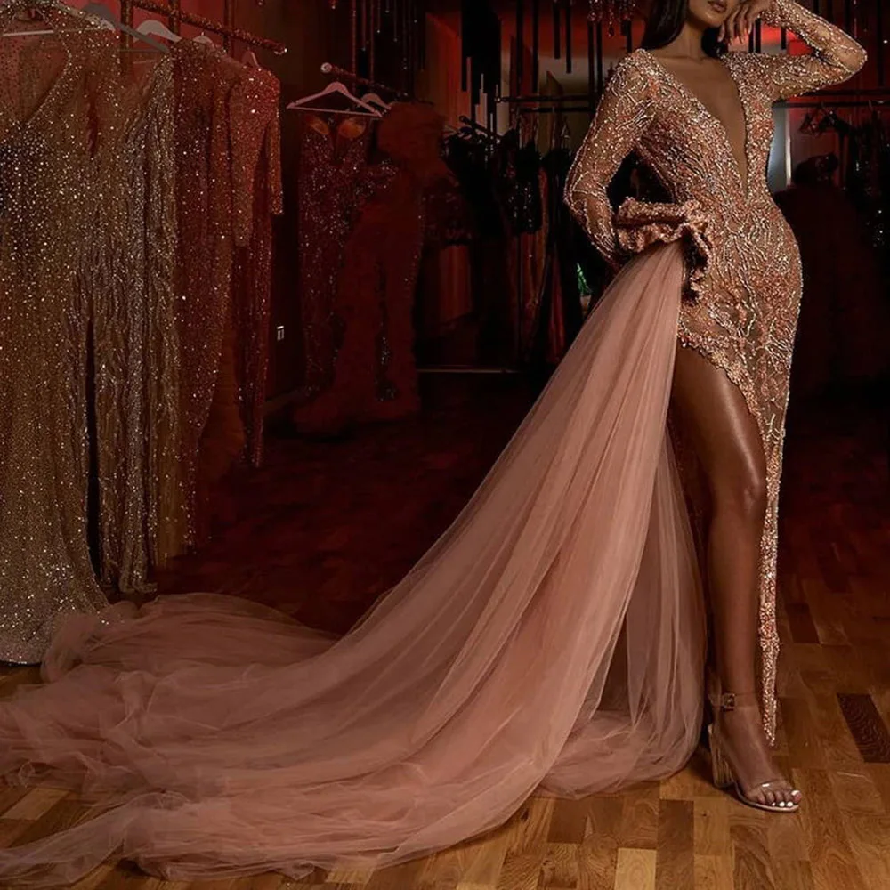 Elegant V Neck Prom Dress Long Sleeves Women Fashion Sequins Split Front Floor Length Evening Party Formal Prom Dresses
Elegant V Neck Prom Dress Long Sleeves Women Fashion Sequins Split Front Floor Length Evening Party Formal Prom Dresses
