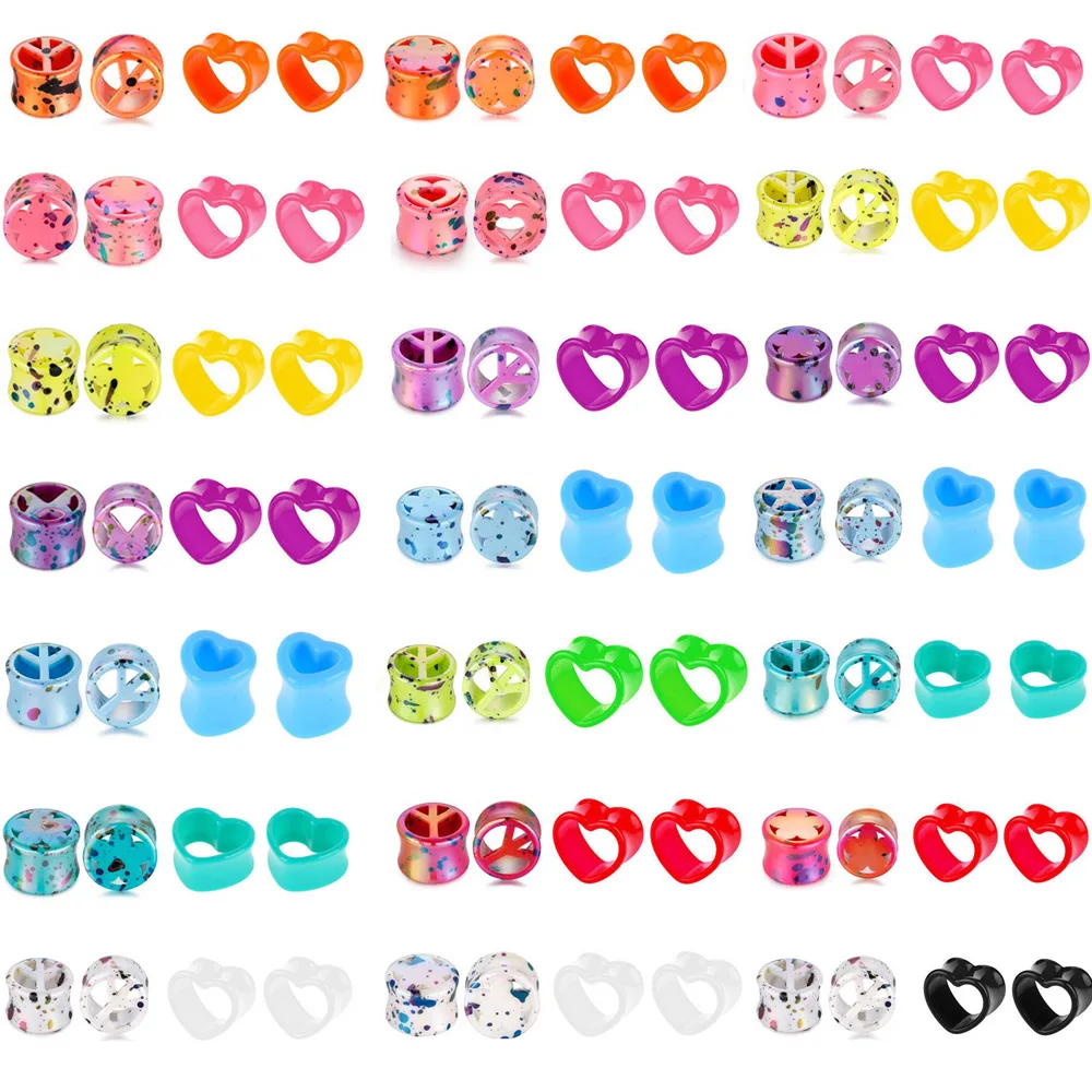 

2Pair Black & White Love Heart Acrylic Flesh Plugs and Tunnels Jewelry Body Piercing Stretcher Expander Ear Gauge Earlets