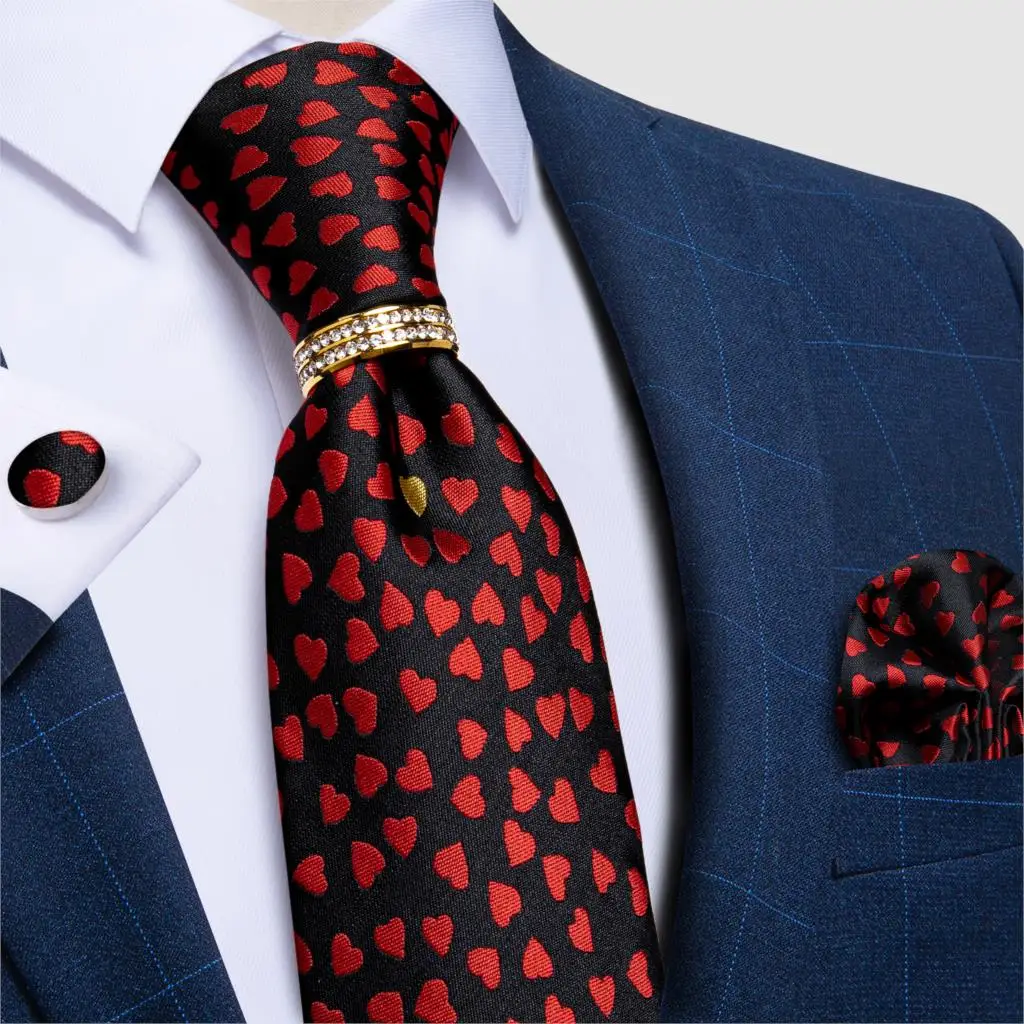 New Fashion Little Red Heart Pattern Black Ties For Men Silk Necktie Handkerchief Cufflinks Set Wedding Party Gravatas DiBanGu
New Fashion Little Red Heart Pattern Black Ties For Men Silk Necktie Handkerchief Cufflinks Set Wedding Party Gravatas DiBanGu
