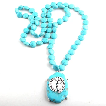 Fashion Bohemian Tribal Jewelry 8mm White / Turq Flat Long Knotted Matching Stone Pendant Necklace For Women Necklaces
Fashion Bohemian Tribal Jewelry 8mm White / Turq Flat Long Knotted Matching Stone Pendant Necklace For Women Necklaces