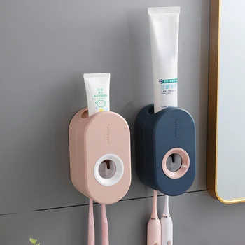 Automatic Toothpaste Dispenser Nordic Style Adhesive Toothbrush Rack PP Wall-mounted Toothpaste Squeezer Bathroom Accessories
