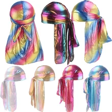 

Men's Laser silky Durags Turban Bandanas Headwear Colorful Men Silky Du Rag Durag Wave Caps Hair Accessories Doo Rag Pirate Hat